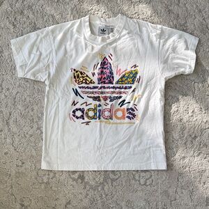 Adidas White Tee with Colorful Logo